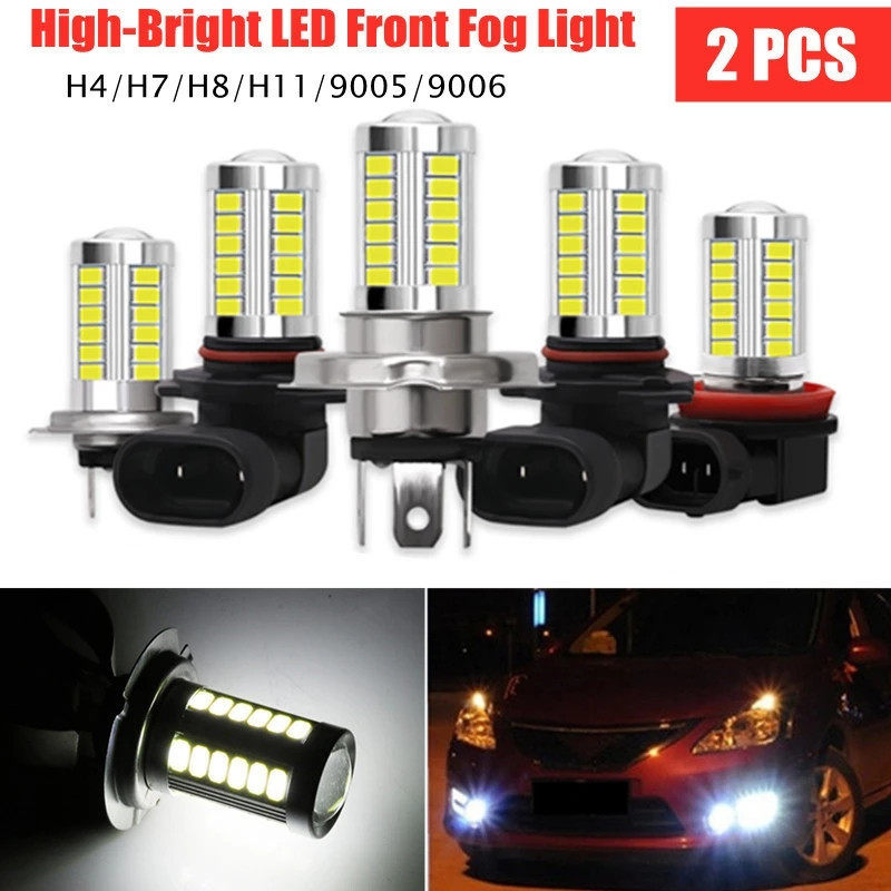 2PCS Car LED Lamp 9005 9006 5730 33SMD 12V White Fog Light Super Bright HB3 HB4 Auto LED Front Fog Light High Power H4 H7 H8 H11 Driving Lamp Bulbs